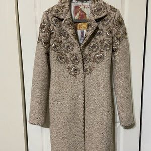 Biya Johnny Was New Wool coat embroidered with flowers US6 small $650.00
